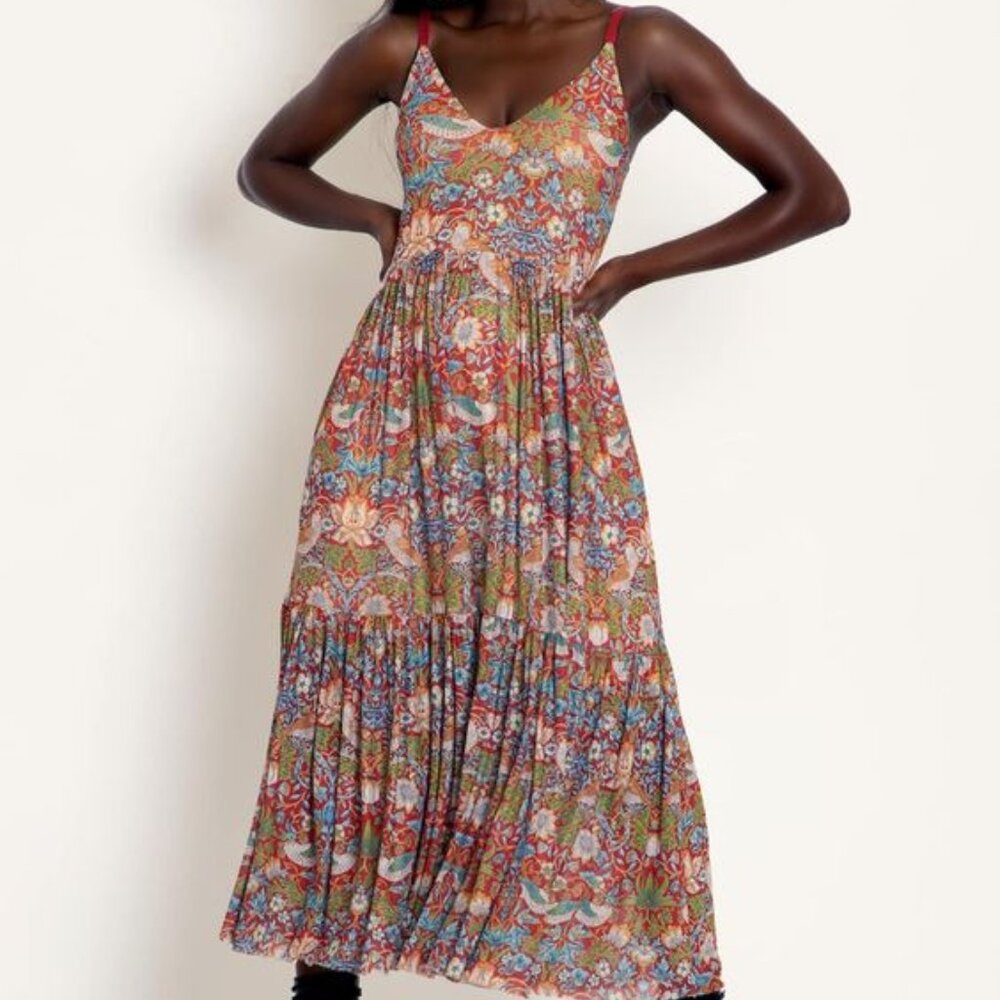 Strawberry Thief Red Sheer Midaxi Dress - M (old fit)